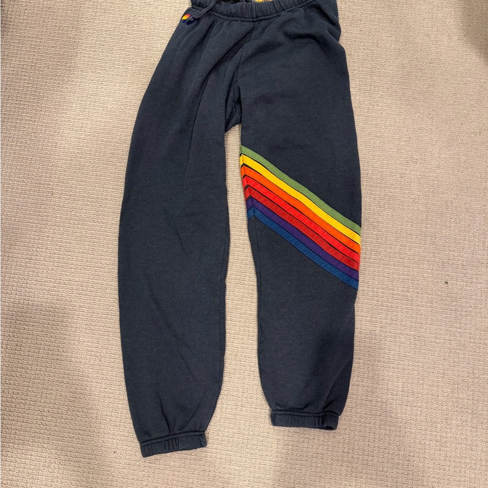Aviator Nation Black Sweatpants with Rainbow Chevron Stripe Detail